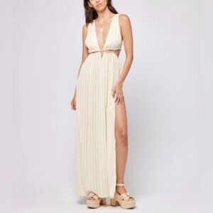 L*Space Rafael Cover-Up Dress Sz L NWT!  Tapioca. Side Slit Maxi With Cutouts